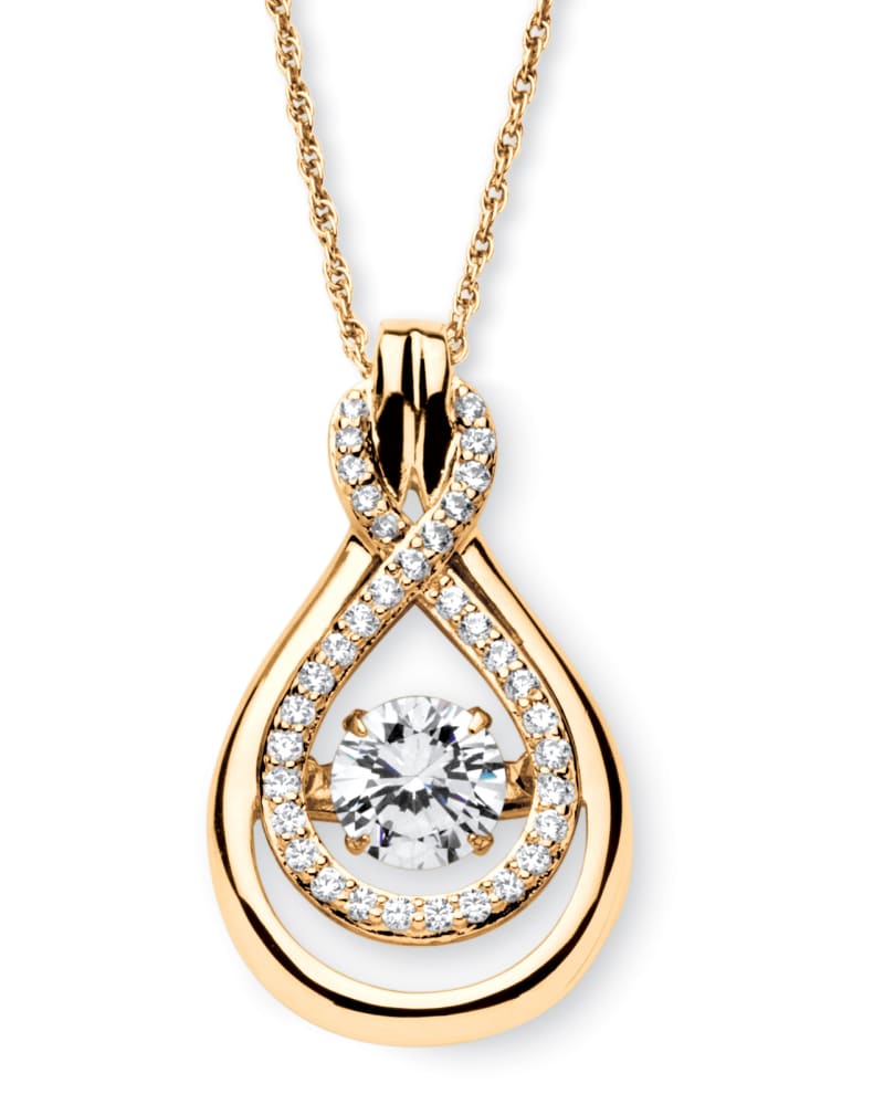 Front of a size One Size 1.25 TCW "CZ in Motion" Drop Necklace 14k Gold-plated Sterling Silver in White by PalmBeach Jewelry. | dia_product_style_image_id:286133